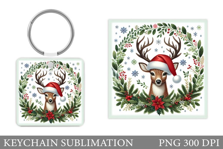 Cute Deer Keychain Design. Christmas Keychain Sublimation