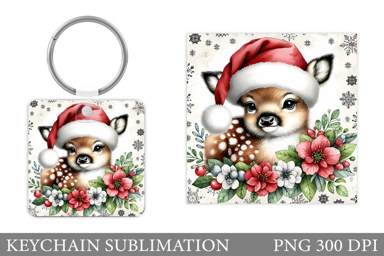 Cute Deer Keychain Design. Christmas Keychain Sublimation example image 1