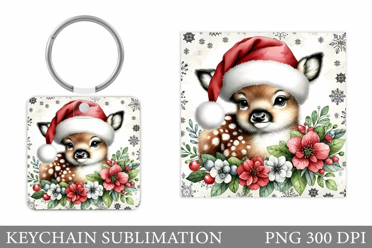 Cute Deer Keychain Design. Christmas Keychain Sublimation