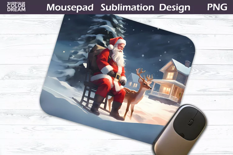 Santa and Deer Mouse Pad | Christmas MousePad Sublimation