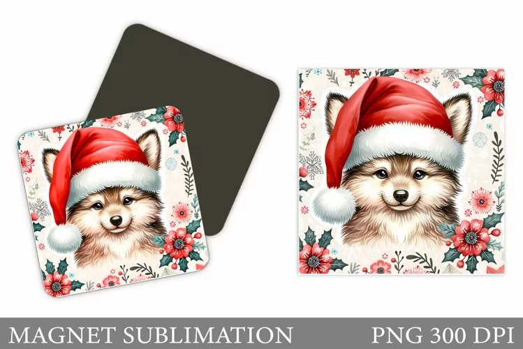 Christmas Wolf Magnet Design. Christmas Magnet Sublimation