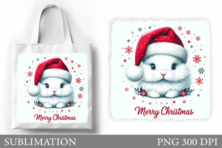 Christmas Bunny Tote Bag. Christmas Tote Bag Sublimation