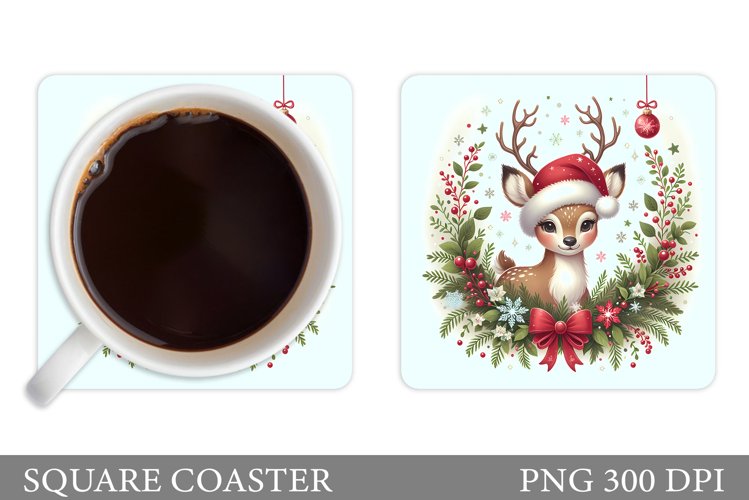 Winter Deer Coaster Design. Christmas Coaster Sublimation