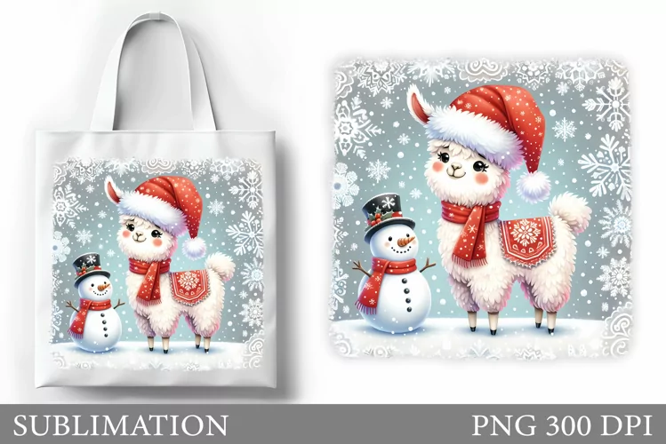 Christmas Lama Tote Bag. Christmas Tote Bag Sublimation