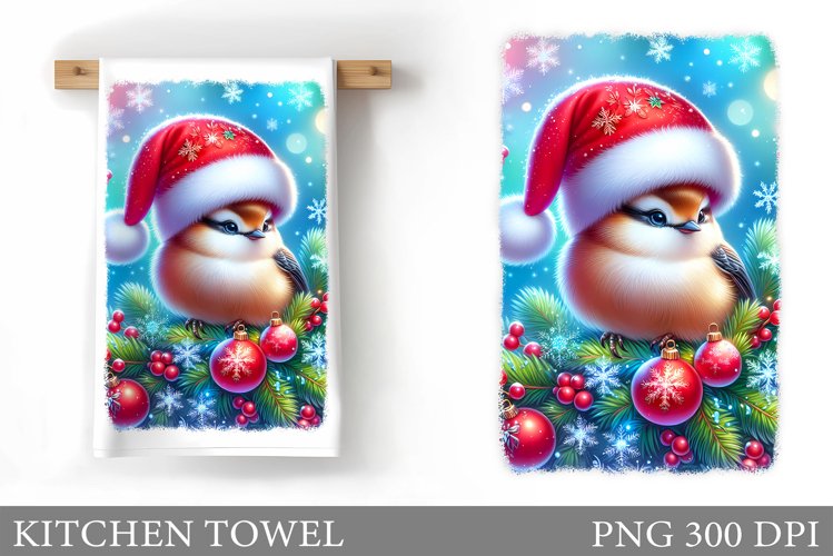 Christmas Bird Kitchen Towel. Christmas Kitchen Towel Design example image 1