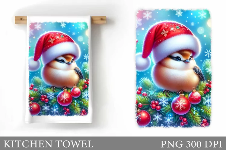 Christmas Bird Kitchen Towel. Christmas Kitchen Towel Design