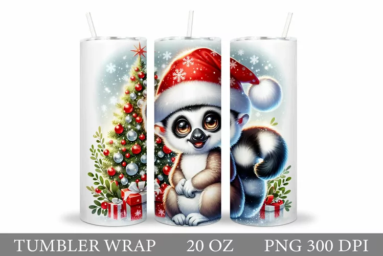Christmas Lemur Tumbler. Christmas Tumbler Sublimation