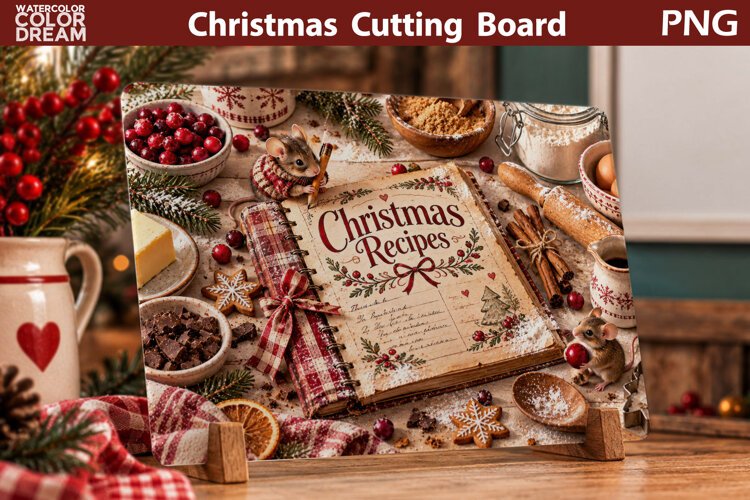 Christmas Recipe Book | Holiday Kitchen Sublimation Art example image 1