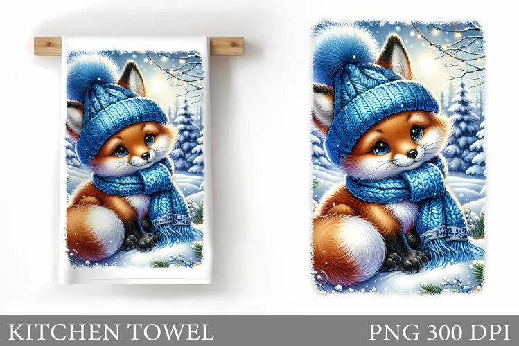 Cute Fox Kitchen Towel. Christmas Kitchen Towel Design