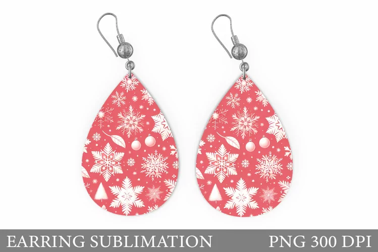 Shimmer Snowflakes Earring. Christmas Earring Sublimation