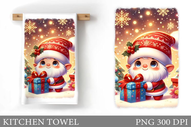 Christmas Kitchen Towel. Christmas Gnome Kitchen Towel