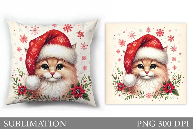 Christmas Cat Pillow Design. Christmas Pillow Sublimation example image 1