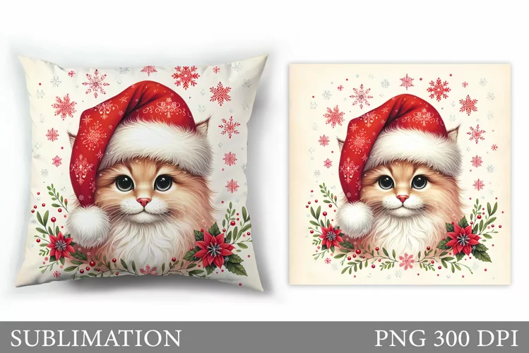 Christmas Cat Pillow Design. Christmas Pillow Sublimation