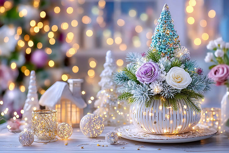 Christmas background colorful lights. High quality photo