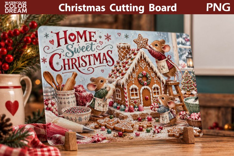 Gingerbread House Christmas | Holiday Cutting Board Art example image 1