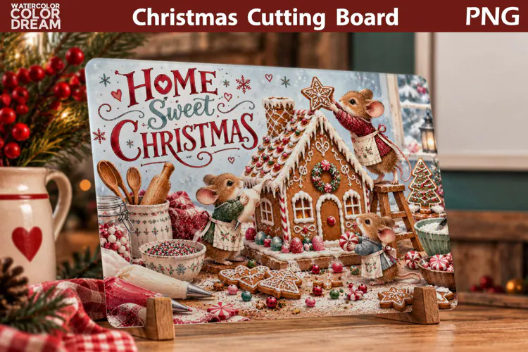 Gingerbread House Christmas | Holiday Cutting Board Art