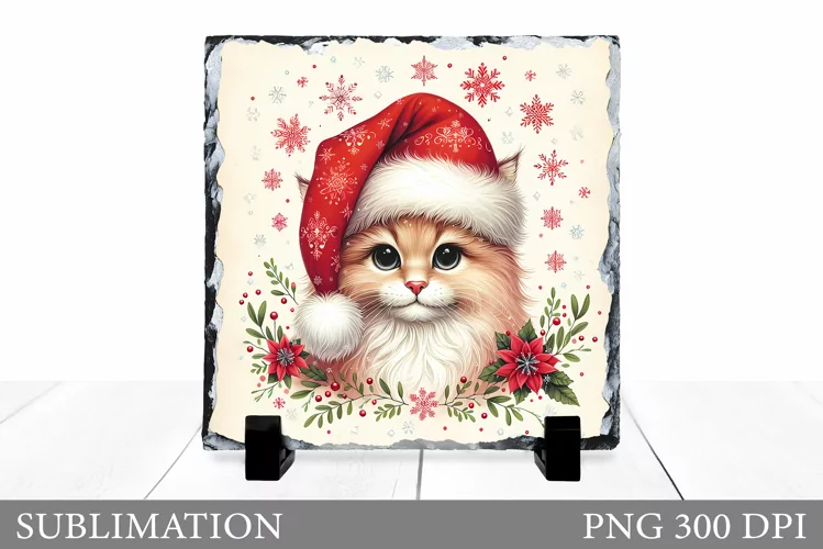 Christmas Cat Sublimation. Christmas Cat Slate Design