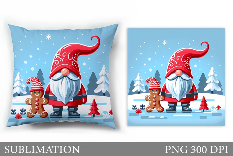 Cute Gnome Pillow Design. Christmas Pillow Sublimation