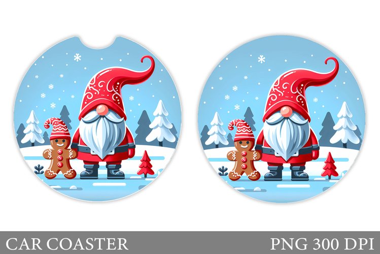 Cute Gnome Car Coaster. Christmas Car Coaster Sublimation