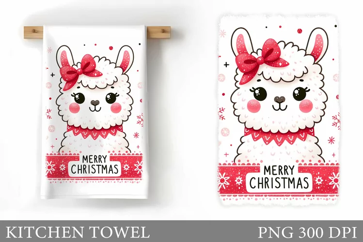 Christmas Lama Kitchen Towel. Christmas Kitchen Towel Design