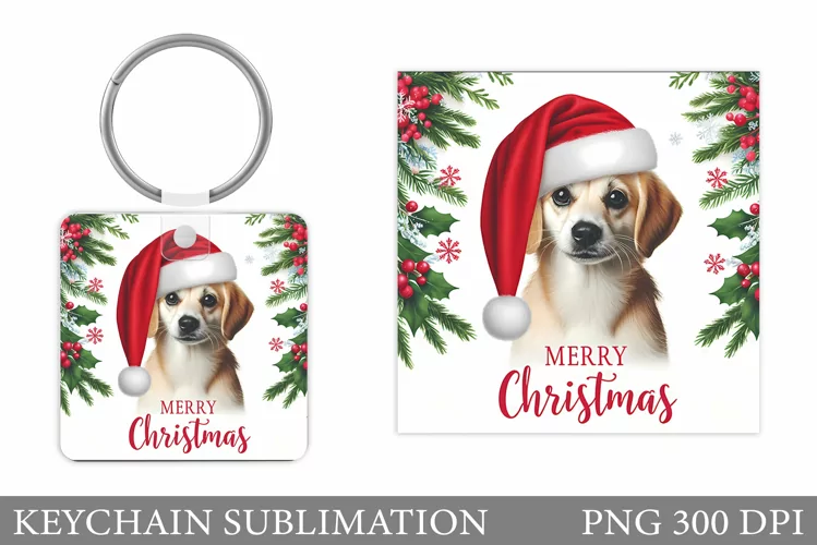 Cute Dog Keychain Design. Christmas Keychain Sublimation