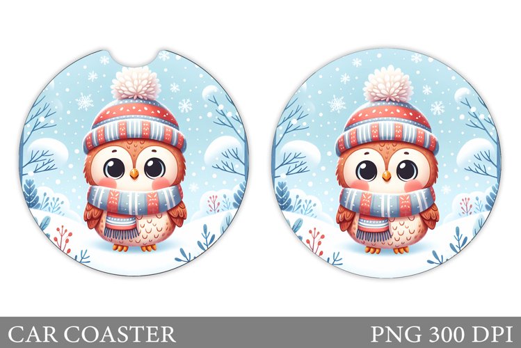 Christmas Owl Car Coaster. Christmas Car Coaster Design example image 1