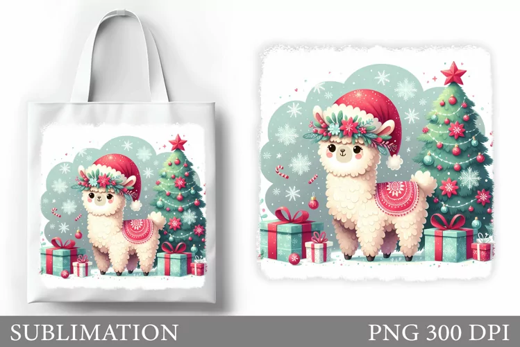 Christmas Lama Tote Bag. Christmas Tote Bag Sublimation