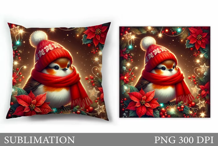 Christmas Bird Pillow Design. Christmas Pillow Sublimation