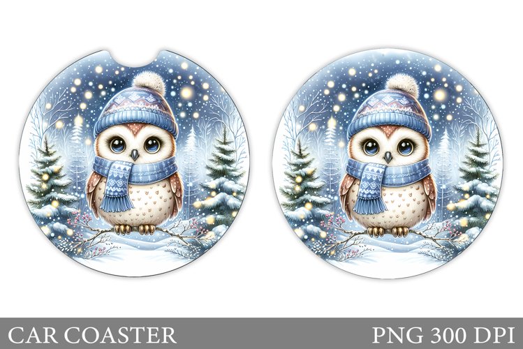 Christmas Owl Car Coaster. Christmas Car Coaster Design example image 1