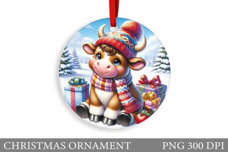 Cute Cow Christmas Ornament. Christmas Ornament Sublimation