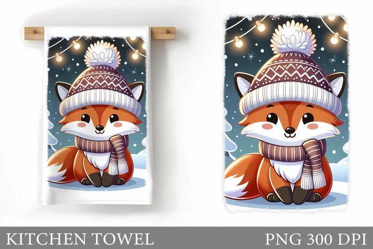 Cute Fox Kitchen Towel. Christmas Kitchen Towel Design