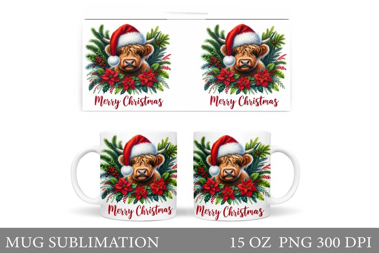 Highland Cow Mug Design. Christmas Mug Sublimation example image 1