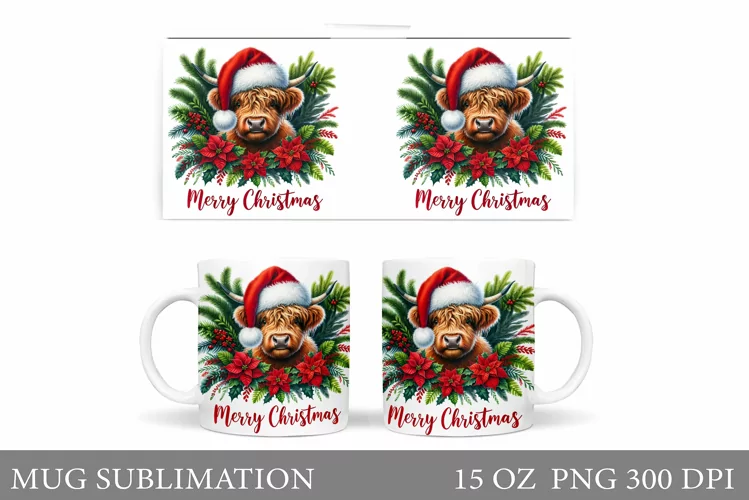 Highland Cow Mug Design. Christmas Mug Sublimation