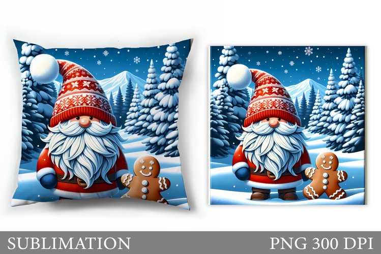 Cute Gnome Pillow Design. Christmas Pillow Sublimation