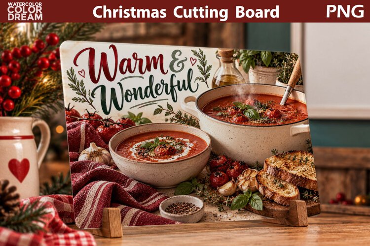 Tomato Soup Christmas | Holiday Cutting Board Art example image 1
