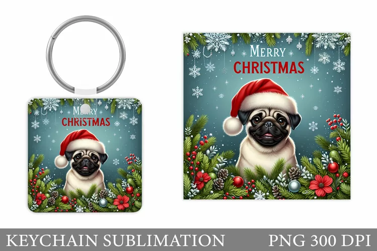 Christmas Dog Keychain. Christmas Keychain Sublimation