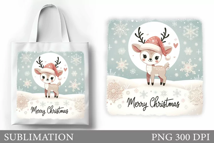 Christmas Deer Tote Bag. Christmas Tote Bag Sublimation