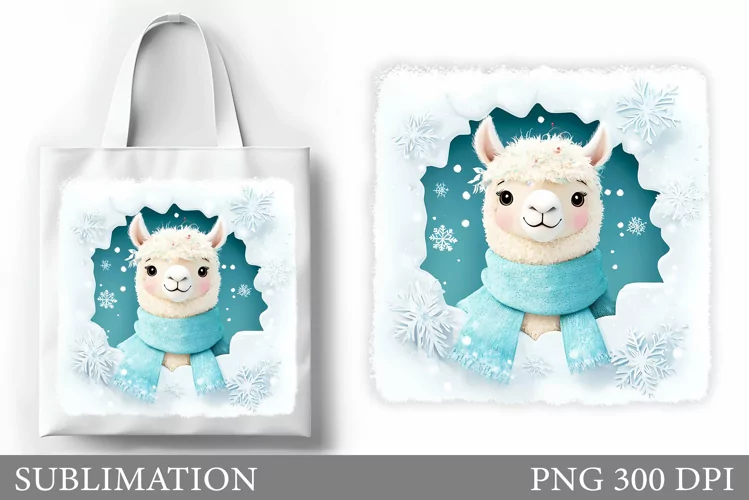 Christmas Lama Tote Bag. Christmas Tote Bag Sublimation