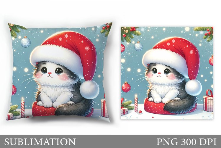 Winter Cat Pillow Design. Christmas Pillow Sublimation