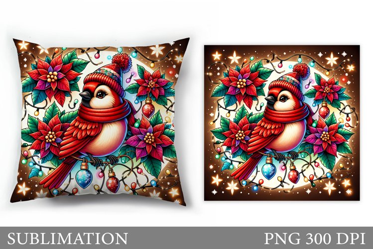 Christmas Bird Pillow Design. Christmas Pillow Sublimation example image 1