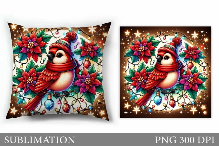 Christmas Bird Pillow Design. Christmas Pillow Sublimation
