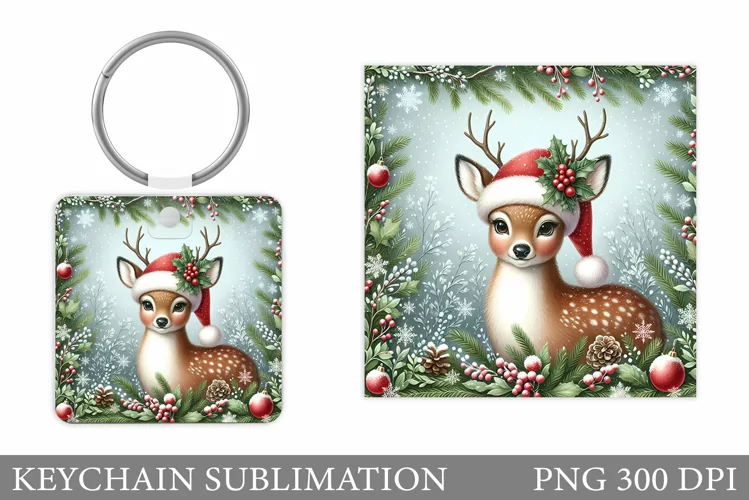 Christmas Deer Keychain. Christmas Keychain Sublimation
