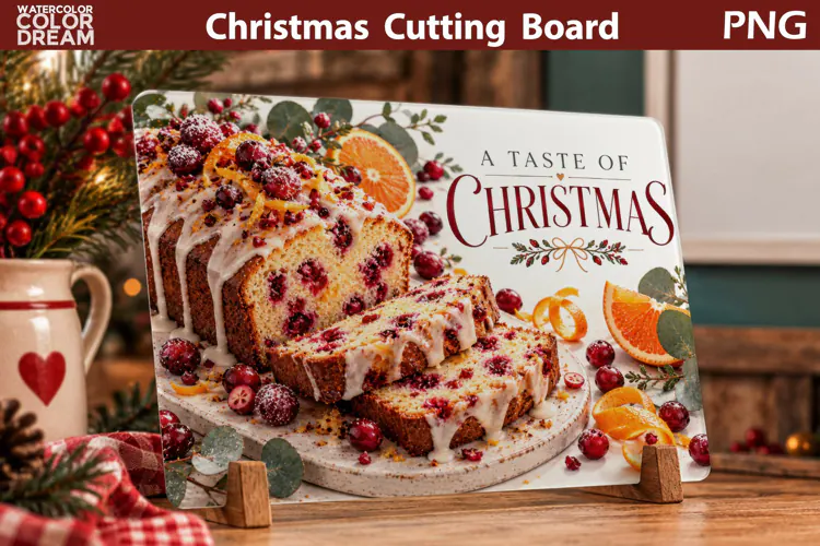 Cranberry Orange Christmas Loaf | Holiday Cutting Board Art