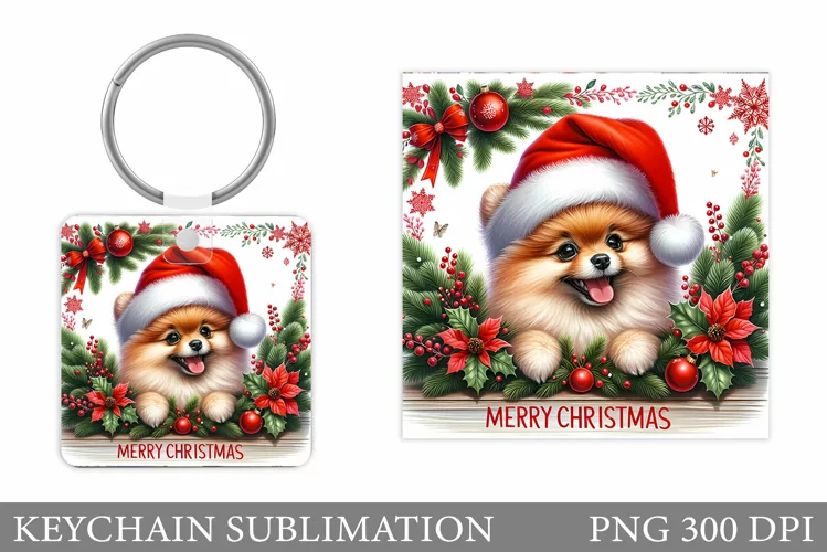 Christmas Dog Keychain. Christmas Keychain Sublimation