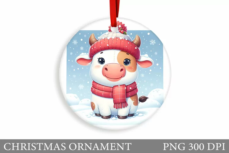 Cute Cow Christmas Ornament. Christmas Ornament Sublimation