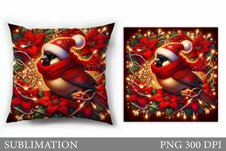 Christmas Bird Pillow Design. Christmas Pillow Sublimation