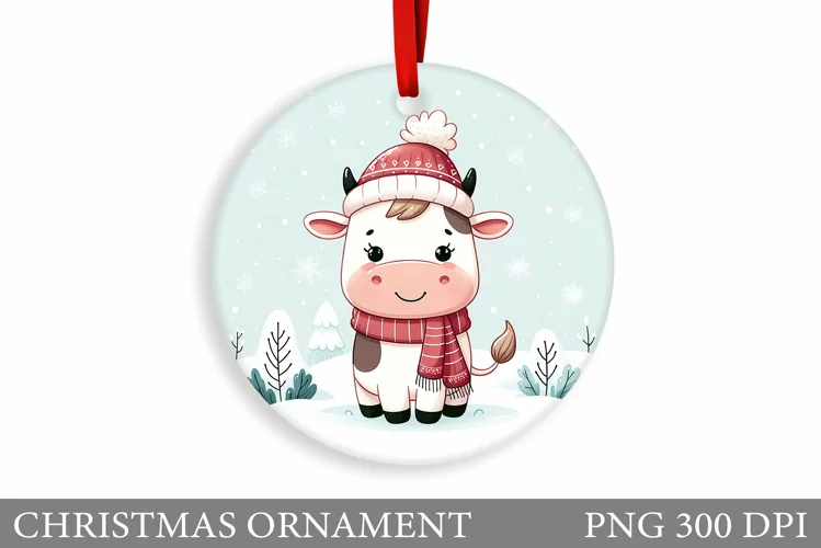 Cute Cow Christmas Ornament. Christmas Ornament Sublimation