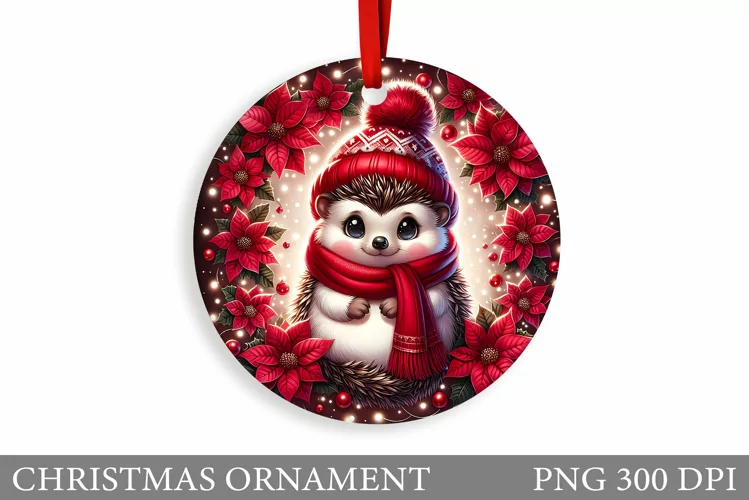 Cute Hedgehog Christmas Ornament. Cute Hedgehog Sublimation