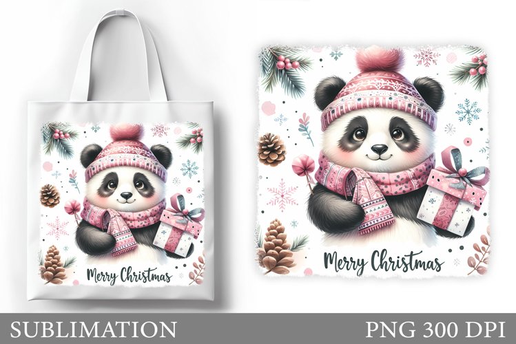 Christmas Panda Tote Bag. Christmas Tote Bag Sublimation