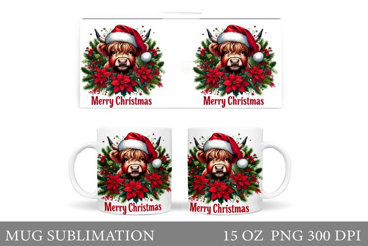 Highland Cow Mug Design. Christmas Mug Sublimation example image 1